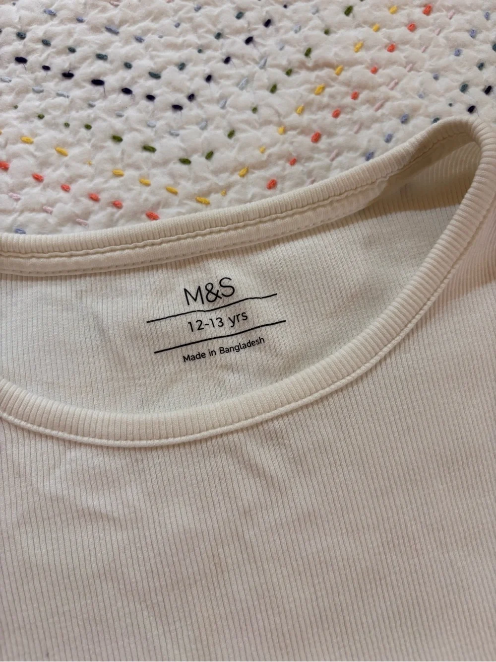 Marks & Spencer Off-White Ribbed Short Sleeve Tee